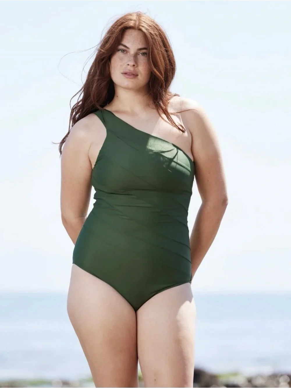 summersalt Olive Green One-Shoulder One-Piece Swimsuit